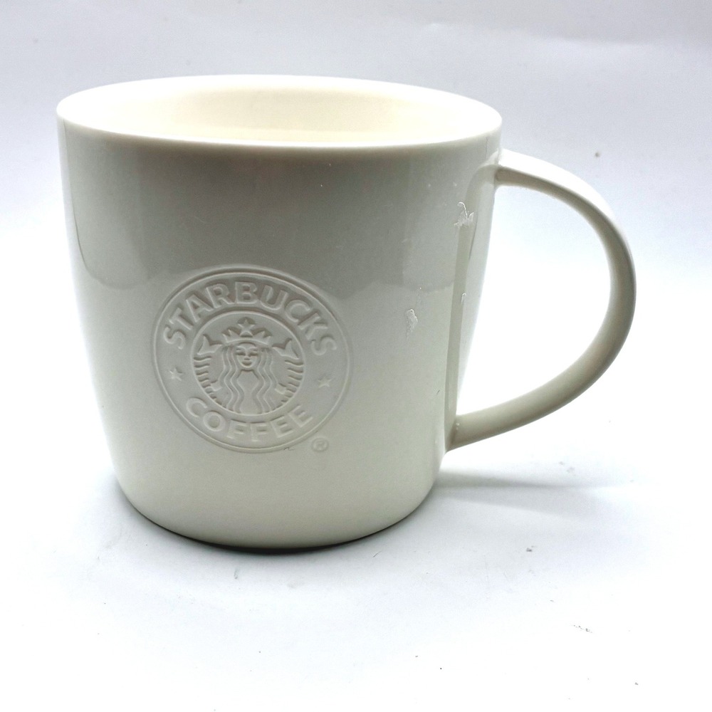 Starbucks Coffee Mug 16oz Off-White Embossed Logo New Bone China 2009